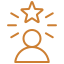 Pictogramme représentant une personne brandissant joyeusement un rameau sur un fond orange représentant la tête d'un individu, figurant les sujets relatifs à la quête de sens, ce qui touche à l'âme d'une personne.